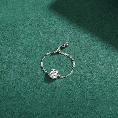 Luxe Chain Solitaire Ring – S925 Sterling Silver (Gold / Silver Plating)