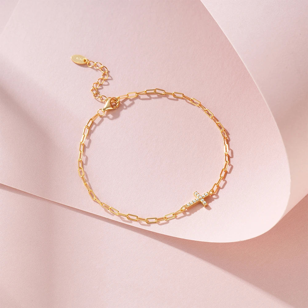 Celeste Cross Link Bracelet – 18K Gold Plated & S925 Sterling Silver