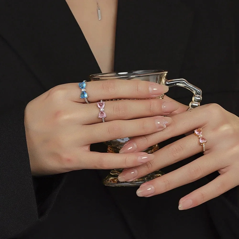 Gemstone Bow Ring Collection – S925 Sterling Silver (Multiple Colors)