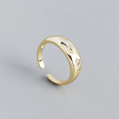 Celestial Moon & Star Dome Ring – S925 Sterling Silver (Gold / Silver Plating)