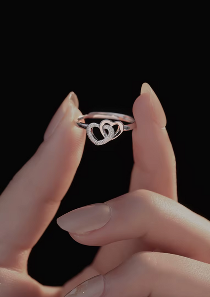 Double Heart Connection Ring – S925 Sterling Silver (Gold / Silver Plating)