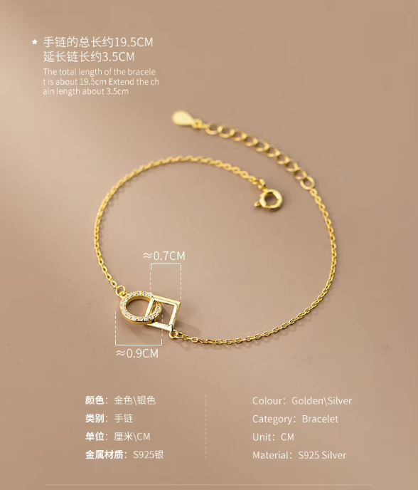 Aria Geometric Link Bracelet – 18K Gold Plated & S925 Sterling Silver