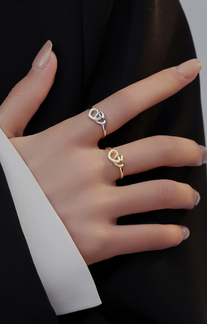 Double Heart Connection Ring – S925 Sterling Silver (Gold / Silver Plating)